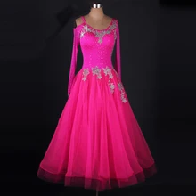 Ballroom Competition Dance Costume Women Long Sleeve Pink Stage Standard Ballroom Tango Waltz Flamenco Dancing Dresses