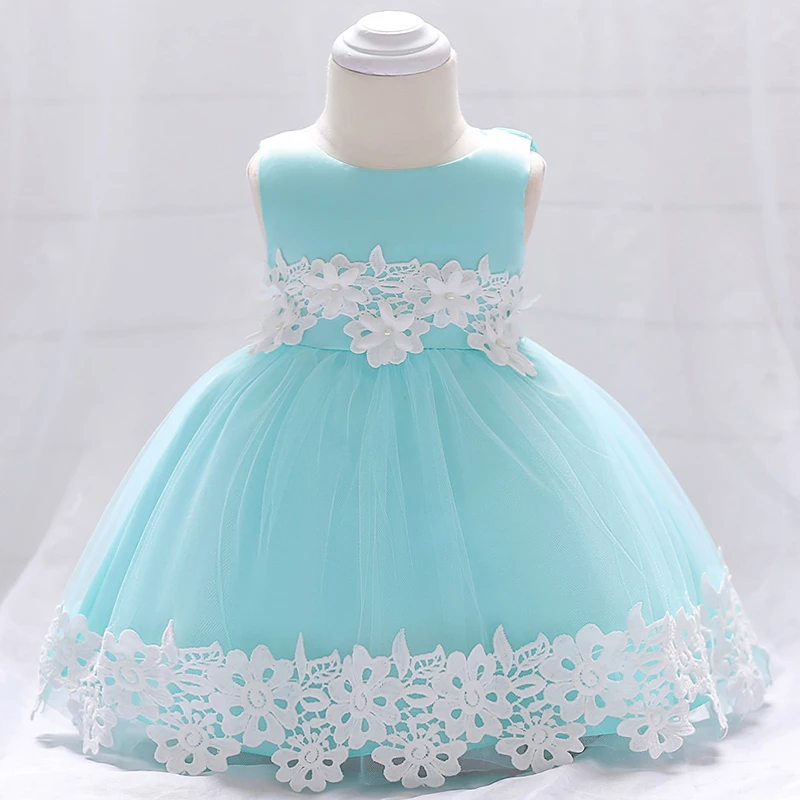 

Baby Girl Tulle Dress Blue Fluffy Tutu with Embroidered Flower Belt Pageant Frocks Party Prom Lace Dress A015 bebe Vestidos