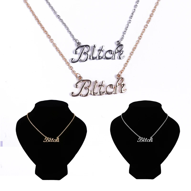 

2019 Women Statement Oversized Bitch Silver Chunky Letter Chain Choker Fashion Necklace Punk Goth Romantic Pendant Gift Hot