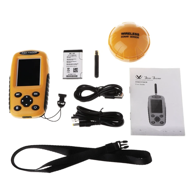 

Fish Finder Sonar Sensor 125KHz Wireless 0.6-36m Depth Sounder Alarm Transducer W20