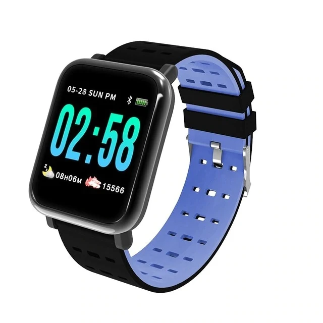 A6, цветной экран, кровяное давление, спортивные Смарт-часы, пульсометр, фитнес-трекер, для мужчин и женщин, Смарт-часы для IOS, Android - Цвет: Синий