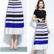 Плиссированные юбки полосатые сплайсинга шифон пакет ягодицы модные длинные юбки