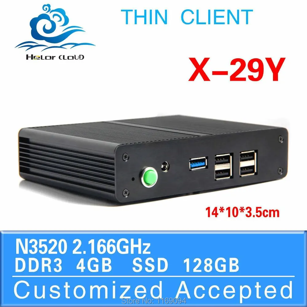  Industrial Fanless PC desktop computer thin client x-29y N3520 4GB RAM 128GB SSD support Windows 7 