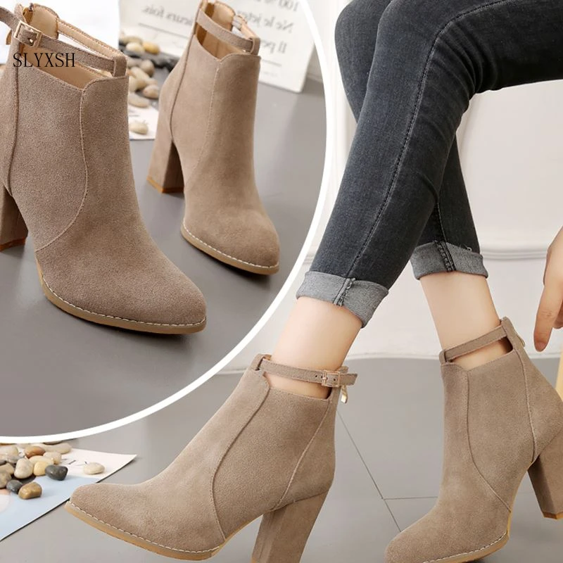 SLYXSH/Женская обувь; Новинка; сезон осень-зима; модные женские ботинки; женские кожаные ботильоны на высоком каблуке; пикантные ботинки с острым носком