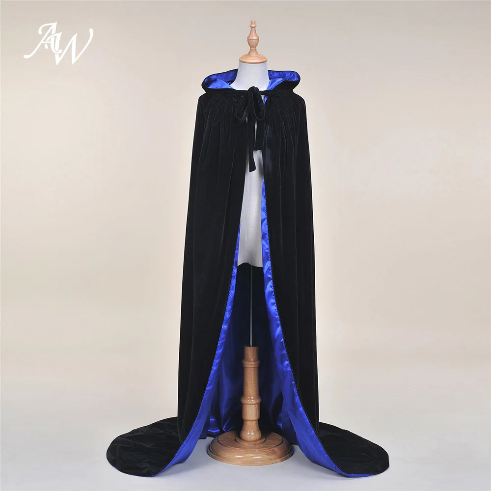 AW BRIDAL Adult Hooded Cloak Velvet Robe Cape for Halloween Cosplay Christmas Costumes Unisex