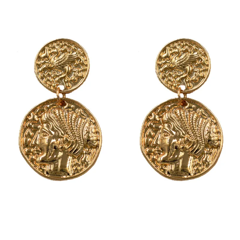 

UJBOX Wholesale European American Figure Earrings Retro Portrait Coin Earrings Ins Net Red Trendy Gold Ancient Coins Earrings