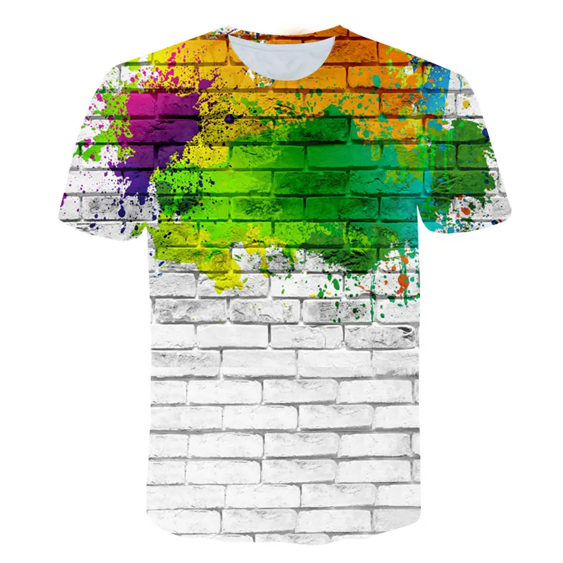 Fashion Men Women Colorful Bricks Wall Printed 3D T Shirt Hip Hop Men