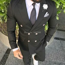 Double Breasted Black Wedding Men Suits 2019 Two Piece Slim Fit Blazer Jacket Pants Peaked Lapel Custom Made Groom Tuxedos custom made men suits fashion groom suits tuxedos black lapel single breasted men wedding suits tuxedos groomsman suits jacket