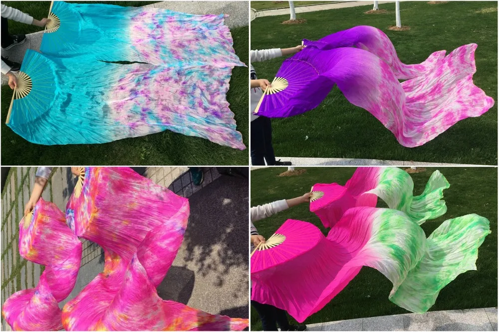

Belly Dance Veil Fan Stage Performance Real Silk Oriental Dancing Fan Veils Gradient Fire 180cm lose money to sell
