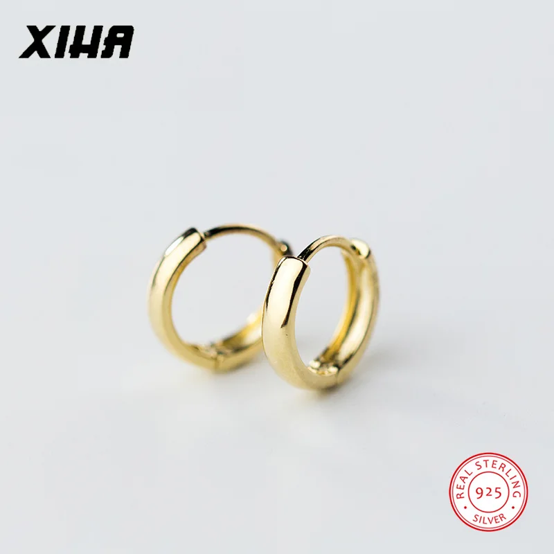 

XIHA 100% Real 925 Sterling Silver Earrings for Women Simple Gold Color Round Small Hoop Earring Huggies Minimalist Jewelry