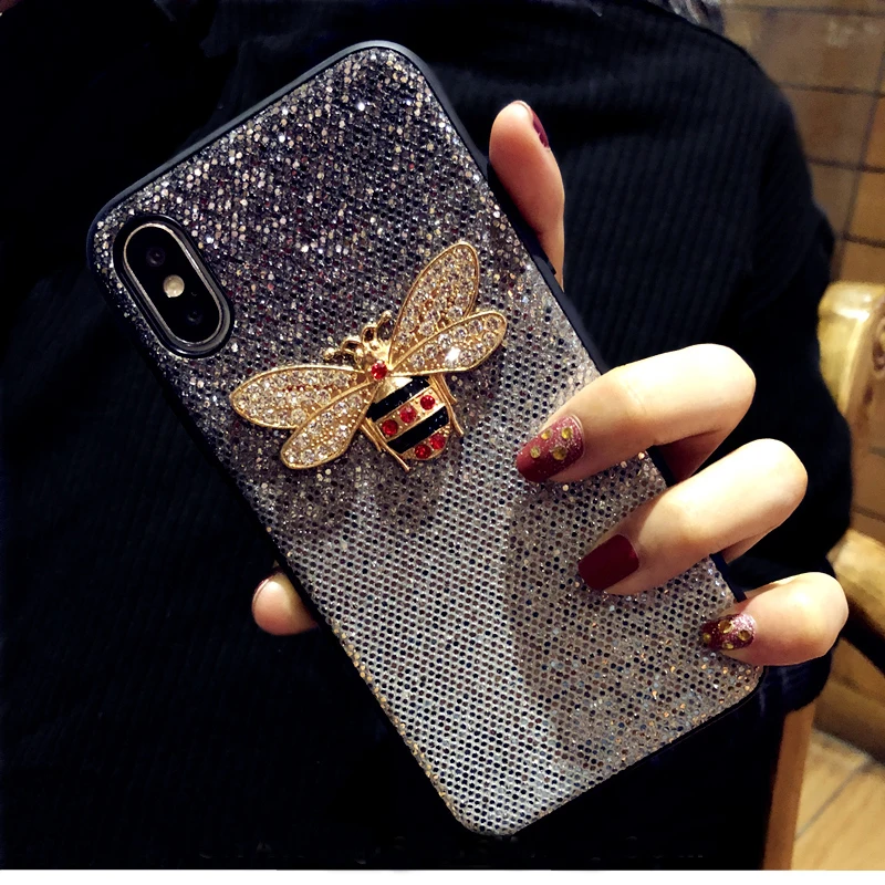 

Luxury Metal Diamond Bee Glitter phone case for iphone 7 8 6 6S plus X XR XS MAX Cover for samsung galaxy S8 S9 Note 9 coque