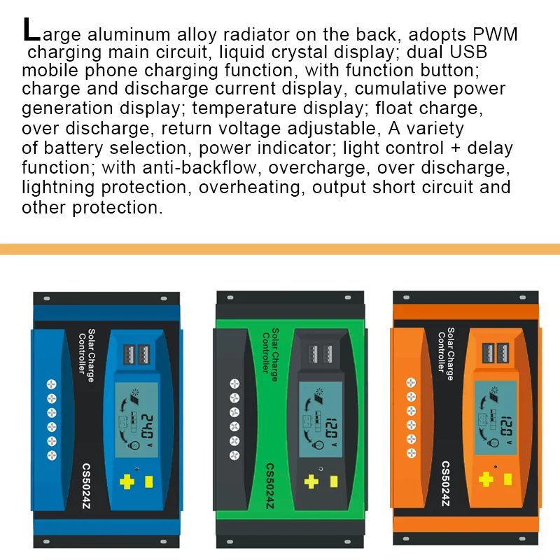 

Newest Solar Power Panel Controller Battery Charger Regulator 50A PWM HD Display Dual USB