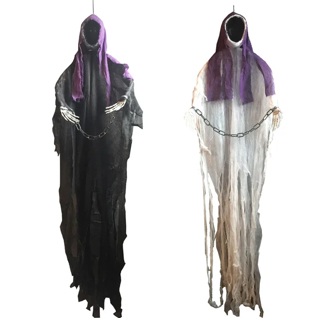 Light Up Eyes Hanging Black Face Ghost Haunted House Escape Horror Props Halloween Decorations