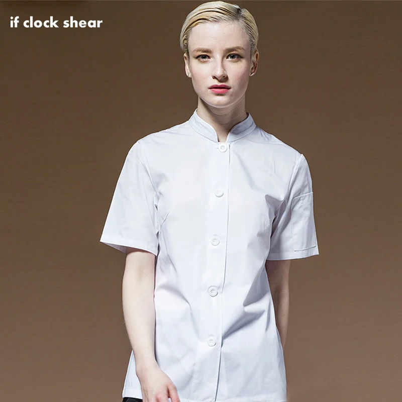 

Short Sleeve Chef Uniform Restaurant Chef Shirt Cook Costumes Dining Hall Restaurant Breathable Uniform Food Service Women Tops