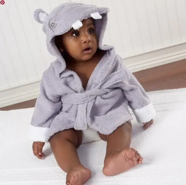 Хлопковый домашний халат для малышей; детское банное полотенце с рисунком животных; хлопковое детское пляжное полотенце; банный халат с капюшоном - Цвет: Hippo