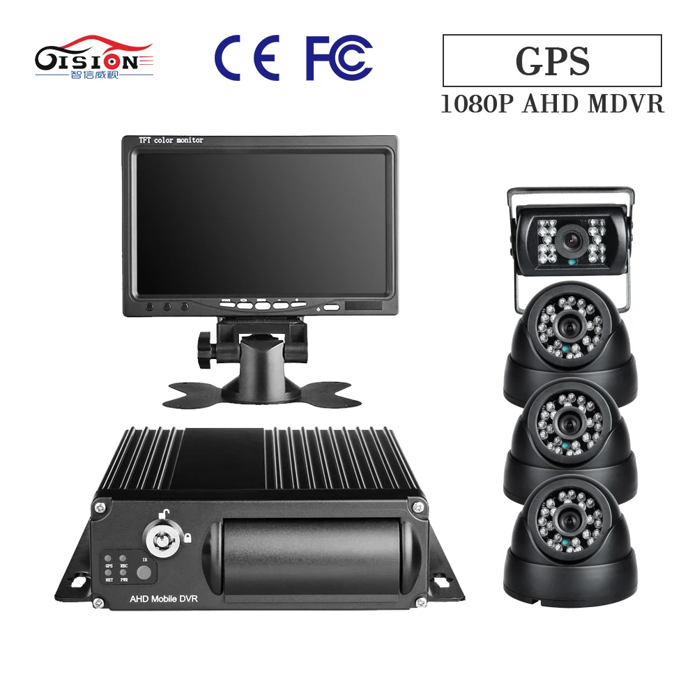 

GISION 4CH GPS 1080P Vehicle Track Mobile DVR,4Pcs AHD 2.0MP Cameras 7inch Monitor G-sensor for Truck Bus Taxi Surveillance