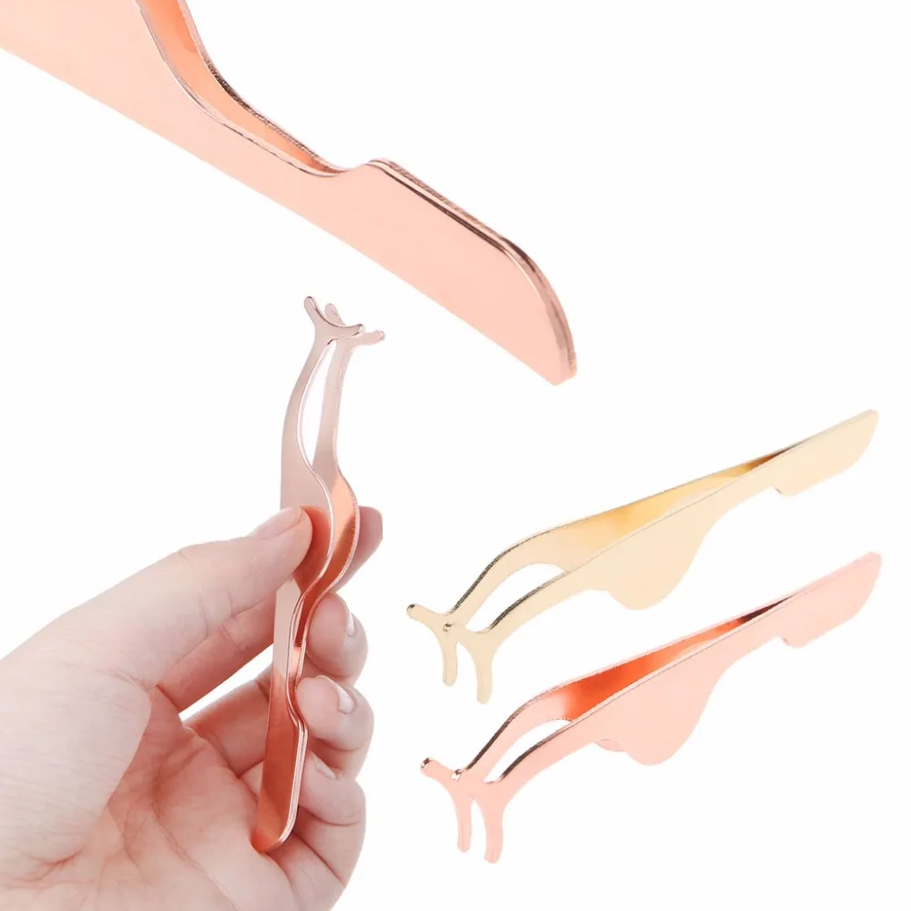 Women Stainless Steel False Eyelash Extension Applicator Fish Tail Clip Tweezers 3