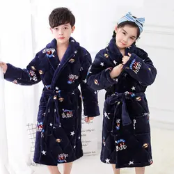 Зимние теплые с длинным рукавом мультфильм прекрасные дети пижамы коралловый флис утепленные халат для дома Повседневное детские пижамы