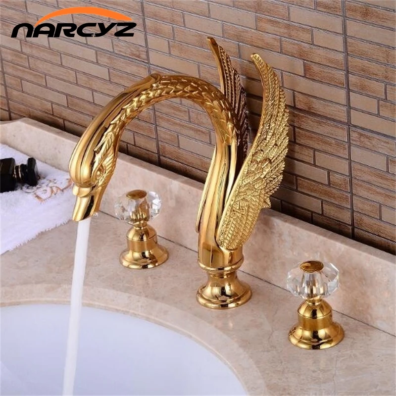 Retro Art Gold/Black Finish 3 Pcs Swan Basin Faucet Little Swan Handle