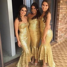 2017 Fashion High Low Shiny Gold Bridesmaid Dress Sweethear Sequins Sparkling Mermaid Party Gowns Vestidos de Fiesta Custom