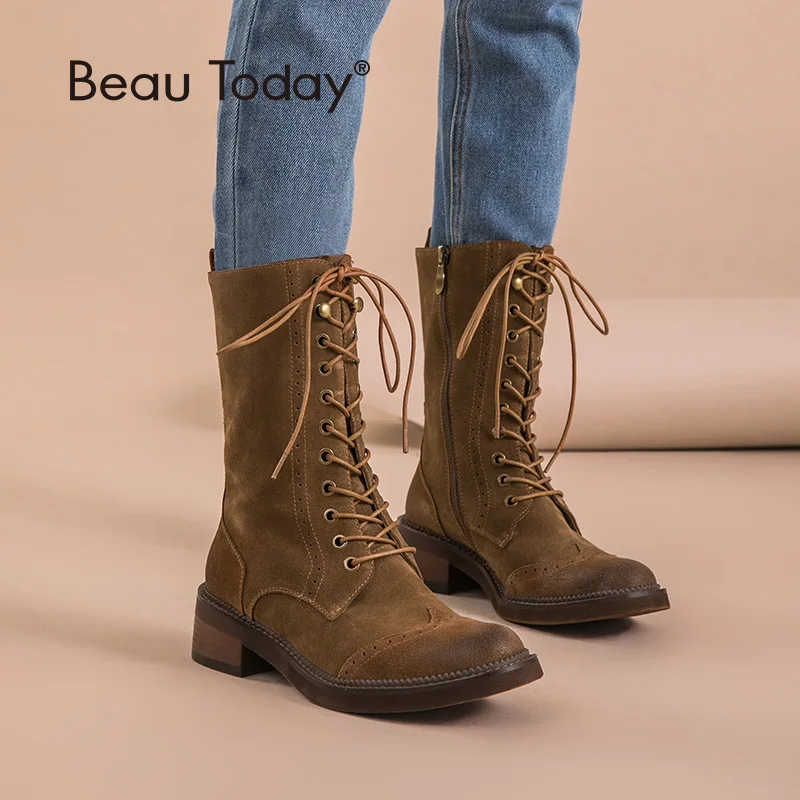 Brogue Laarzen Vrouwen BeauToday Merk Boot Mid Kalf Goede Kwaliteit Koe  Suède Handgemaakte Herfst Winter Dame Schoenen 02201|winter ladies  shoes|shoes brandshoes quality - AliExpress