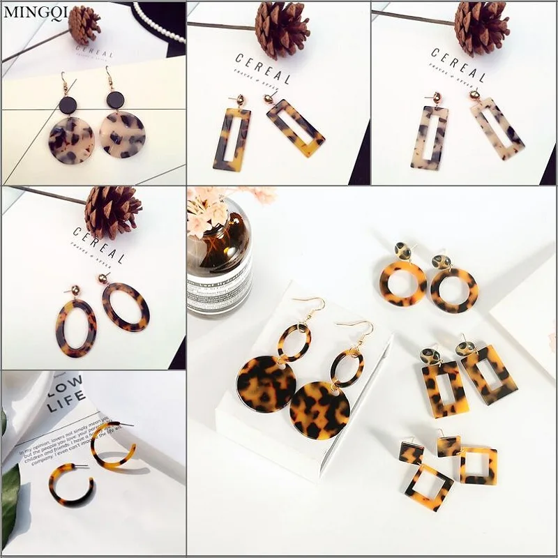 

MINGQI Leopard Earrings Acetate Resin Geometric Pendant Earrings Korean Brown Acrylic Round Fashion Sexy Earrings Women Jewelry