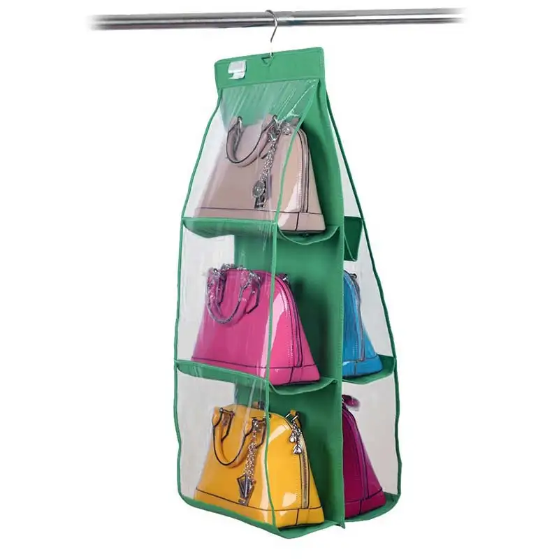 

Fashion 6 Large Pocket Clear Handbag Hanging Storage Organizer Closet Hanger QP2