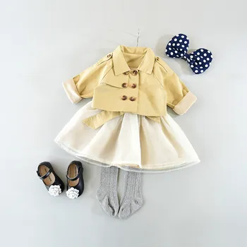 

Girls Ball Gown Dress Autumn Spring Birthday Gift Baby Kids dresses Button sleeveless bow Vest Dress+Coat 2pc suit 2-7T