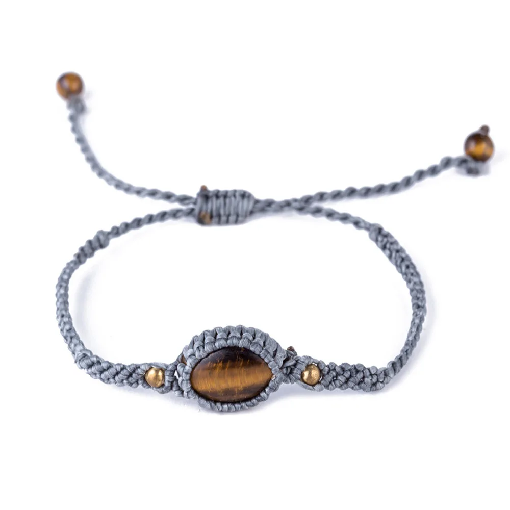 Простой тканый браслет из макраме, натуральный овальный камень, браслеты ручной работы для женщин, модный браслет, аксессуары, ювелирные изделия - Окраска металла: grey