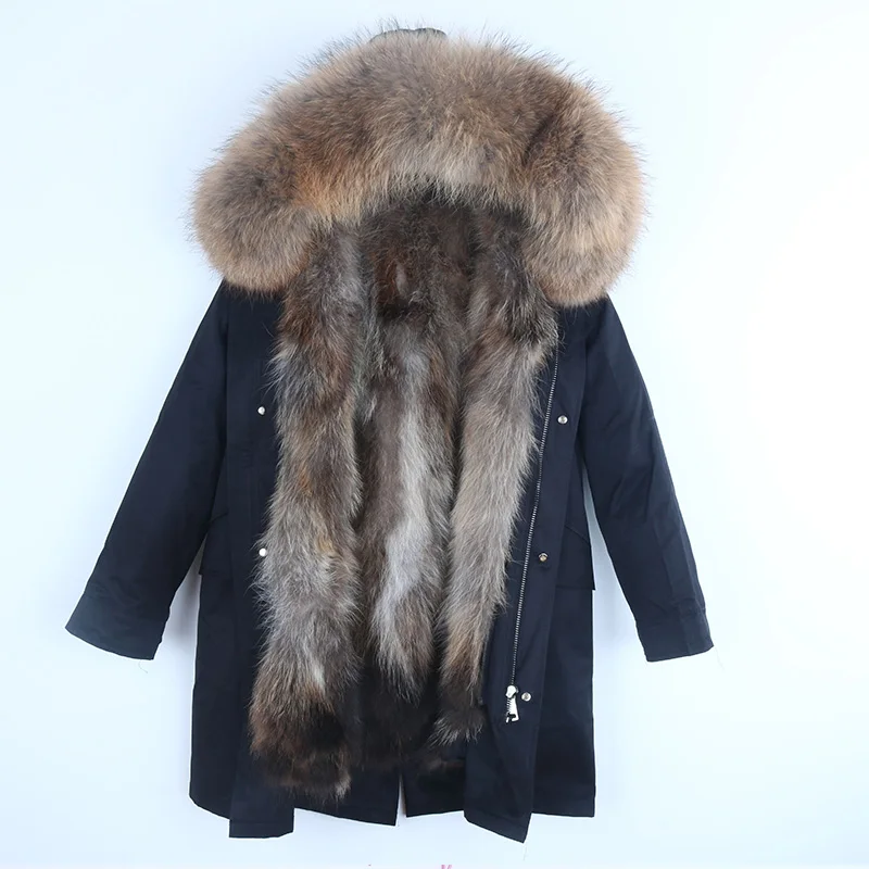 

2019 long winter women jacket thick parkas real big natural raccoon fur collar coat hooded real warm fox fur liner outwear