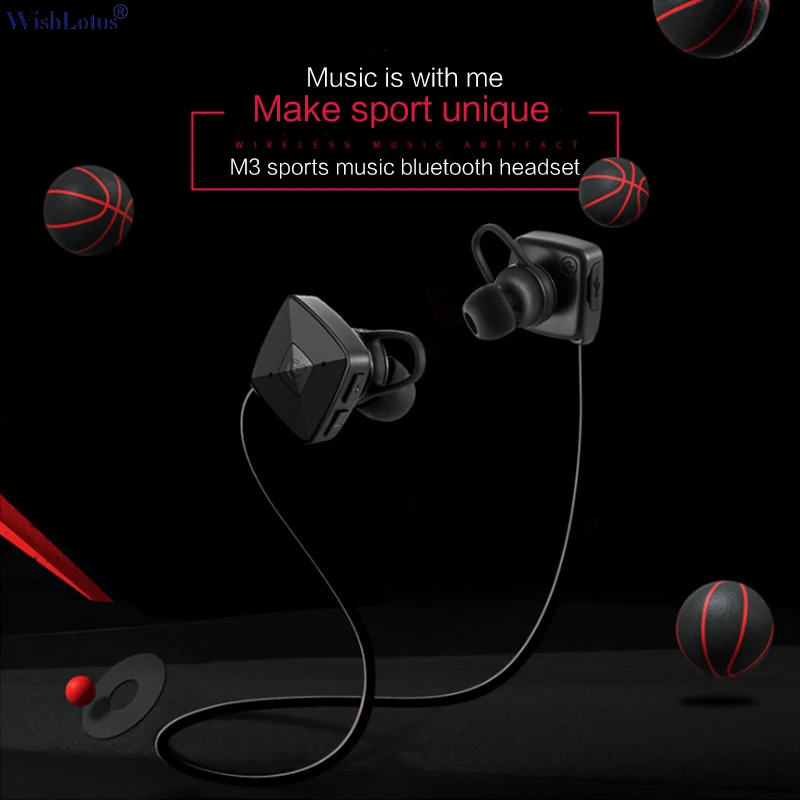 Wishlotus M3 Menjalankan Sport Bluetooth Earphone Nirkabel In-Ear Earphone Binaural Stereo Handphone Umum Bluetooth 4.1