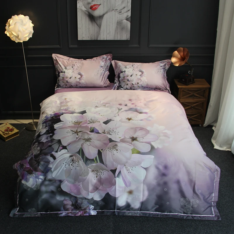 

2018 Soft satin 3D digital printing bedding set Queen size duvet cover flat sheet bed linen 2pcs pillowcase/quilt cover set