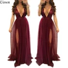 Save 14.46 on Women Summer Spaghetti Strap Party Dresses Elegant Long Maxi Dress Burgundy Backless Deep V-Neck Sequined Sexy Ball Gown Dresses