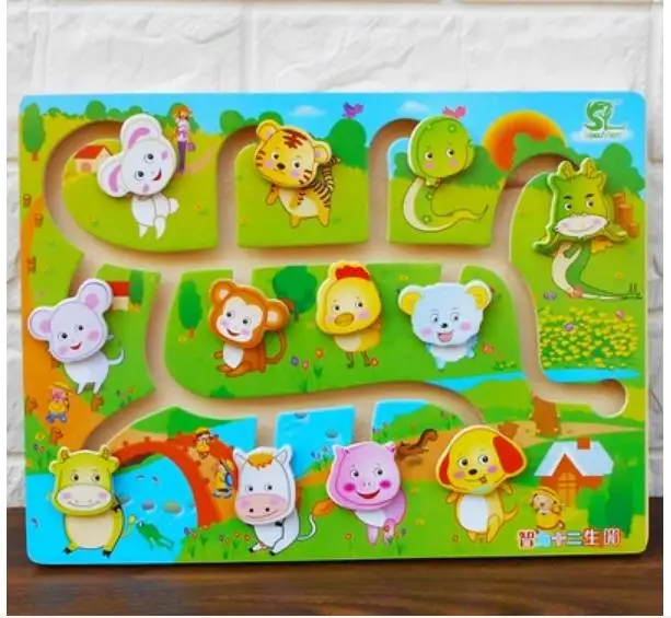 Детские головоломки деревянные игрушки лабиринт головоломка животного матч