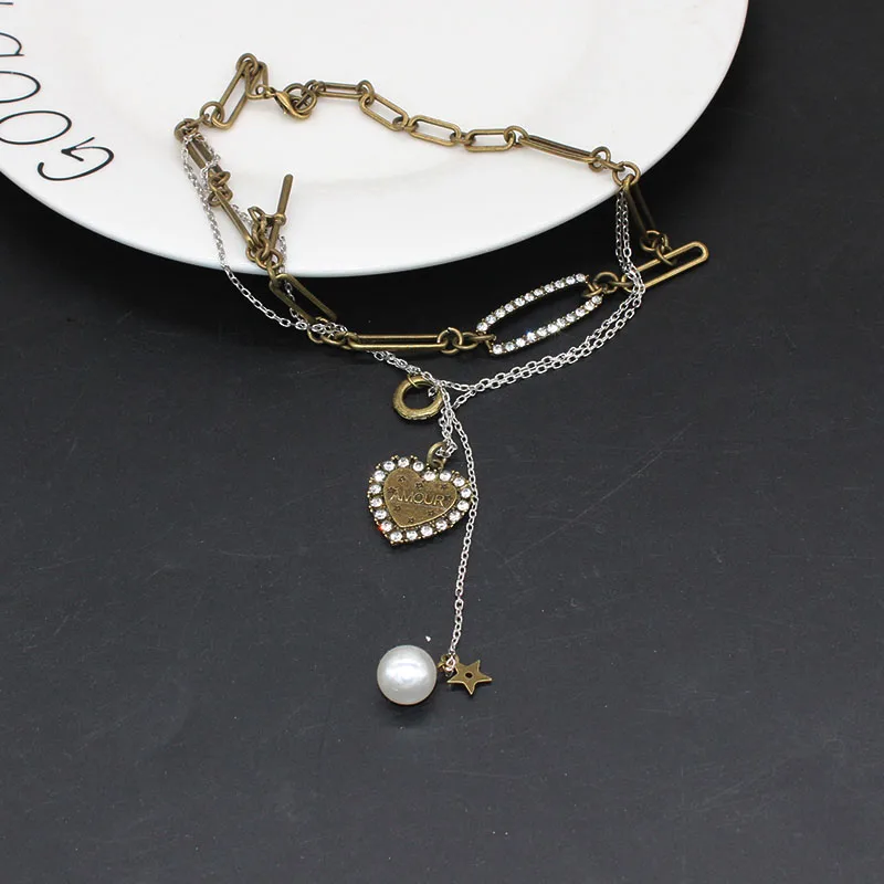 

Autumn and winter retro love neck chain bee pearl multi-layer clavicle chain personality trend wild necklace female 723