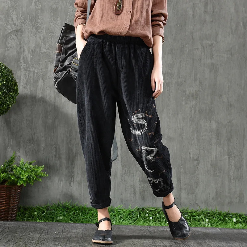 Autumn Winter Pants Retro Women Loose Trousers New Elastic