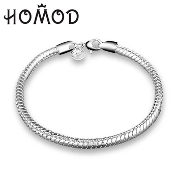 

HOMOD High Quality Vintage Silver plated Bracelet European Style Snake Chain DIY Brand Charm Bracelets Jewelry Pulseira