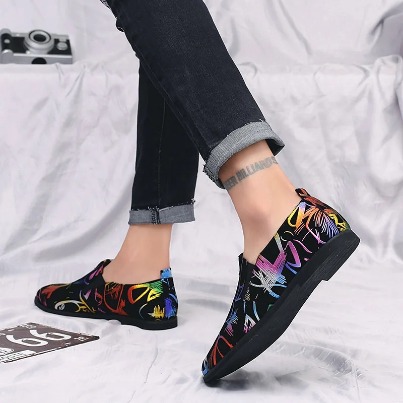 mixed colors men leather casual shoes wedding dress male footwear painted letter italian boy flats fashion oxford shoes for men (17)