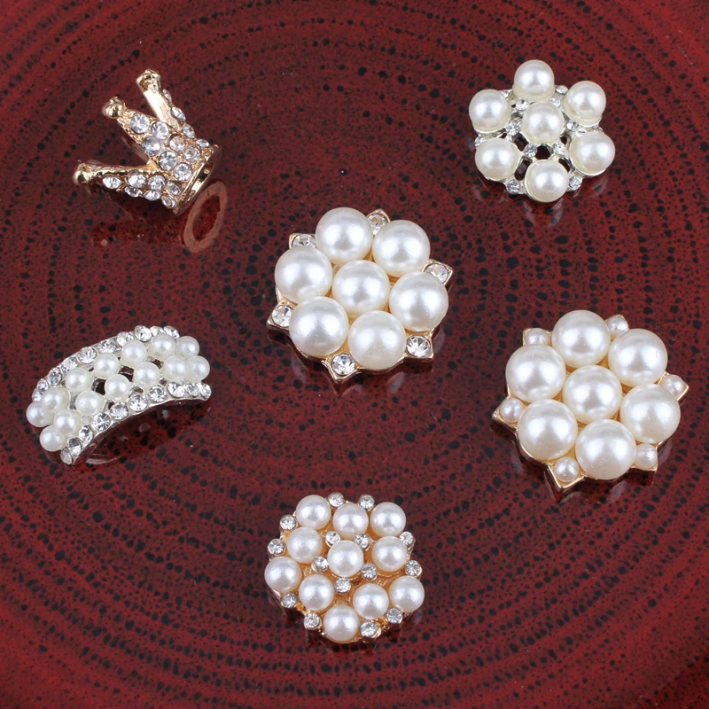 

120PCS Vintage Handmade Flower Rhinestone Buttons Bling Flatback Crystal Pearl Decorative Buttons Flower Center Craft Supplies