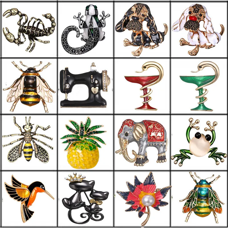

Popular Natural Animals Jewelry Brooch Pins Bee Dog Snake Insect Parrot Bird Beetle Brooches For Women Costume Brooch Pins Gift