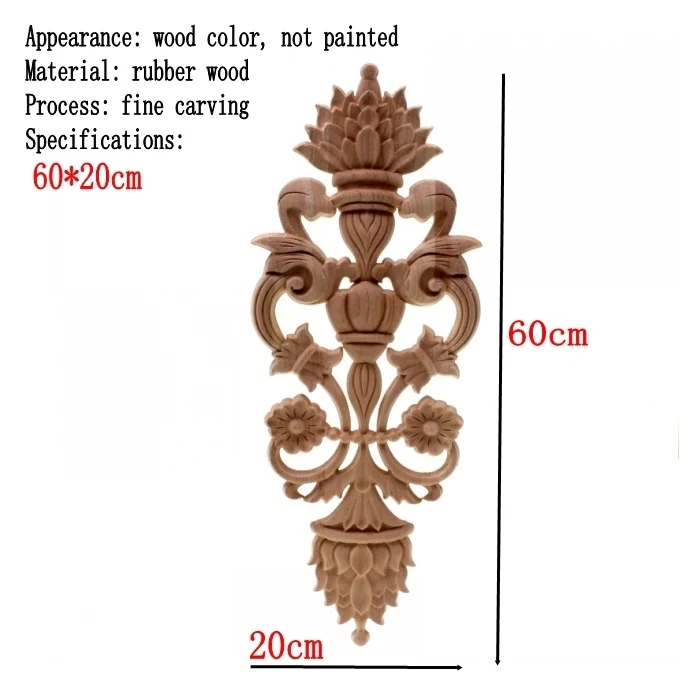 Твердая древесина Европейский стиль наклейка с резьбой по дереву мебель для дома резная аппликация окна двери декор деревянные фигурки ремесла - Цвет: 60X20cm
