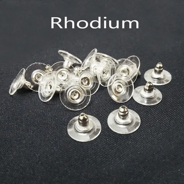 Rhodium Plated Earrings Back Stopper Bullet Shape Ear Post Plug Stud Rhodium Plated Earrings Back Stopper Bullet Shape Ear Post Plug Stud Nut With Clear