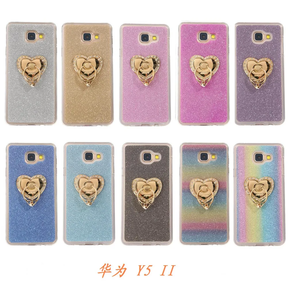 

For Huawei Y5ii CUN-U29 CUN-L21 Y5 ii Case Heart-shaped with 360 Rotate Ring Holder Stand Luxury Glitter Case For Huawei Y 5ii