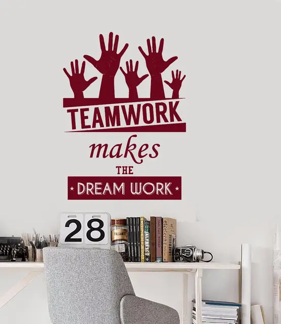new wall vinyl decal quotes teamwork dream work office inspire words inspire teamwork