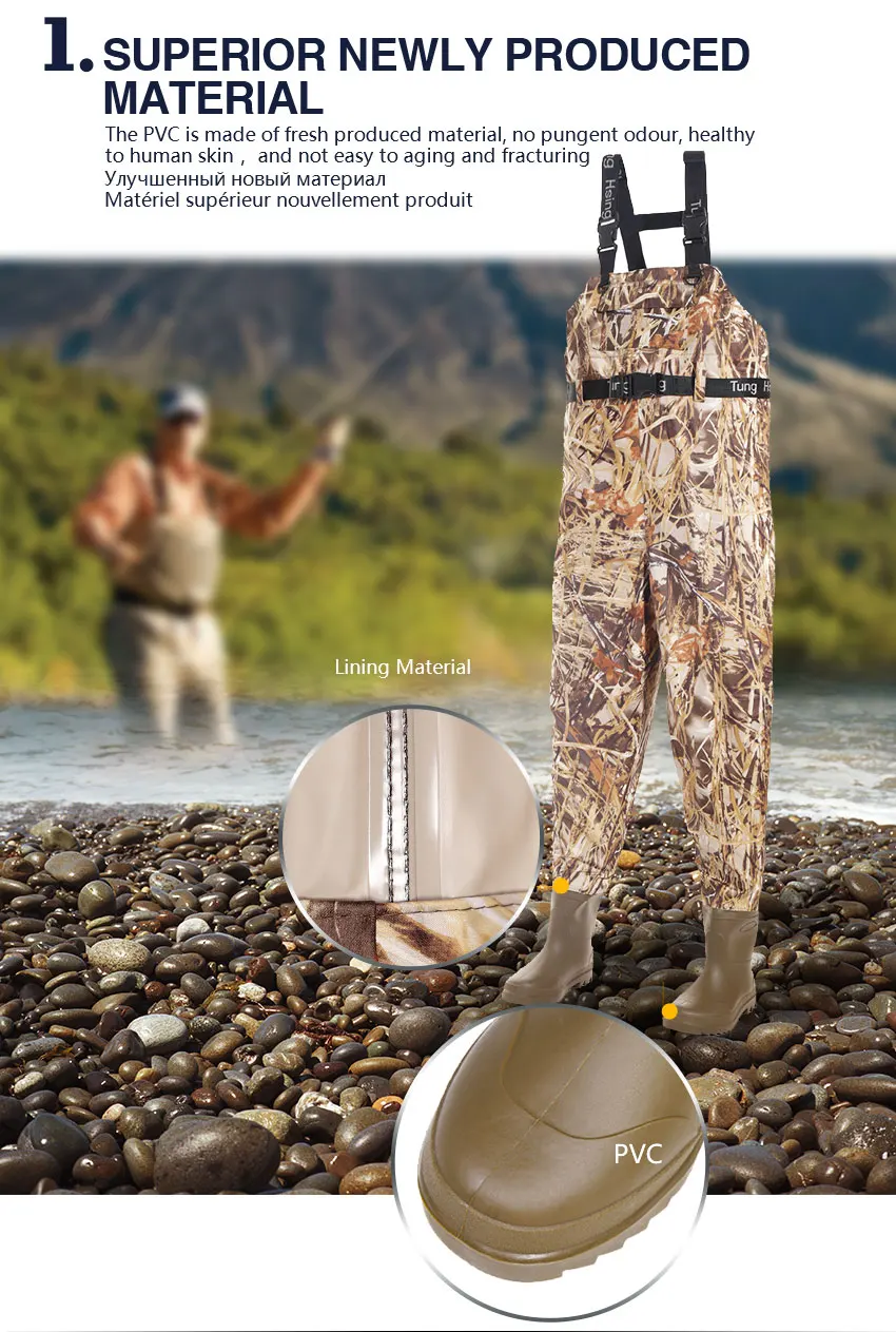 Tudo em um Pesca com Calças Alça de Ombro Artes de Pesca Peito Voar Limícolas Pernaltas Vadear Botas Ajustável Isca Wader Bootfoot 10 Esporte e Lazer