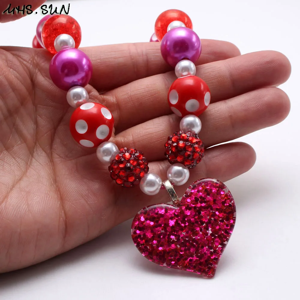 MHS. SUN прекрасный кулон в форме сердца, украшения ожерелье красный DIY бусы ожерелье маленькая девочка детские массивные ожерелья bubblegum 1 шт