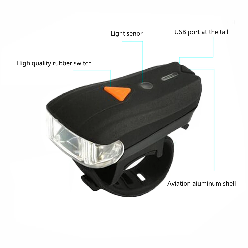 New Electric Front Light Bike Headlight with Tail Lamp USB Charging Waterproof Smart Flashlight For Bicycle Bike