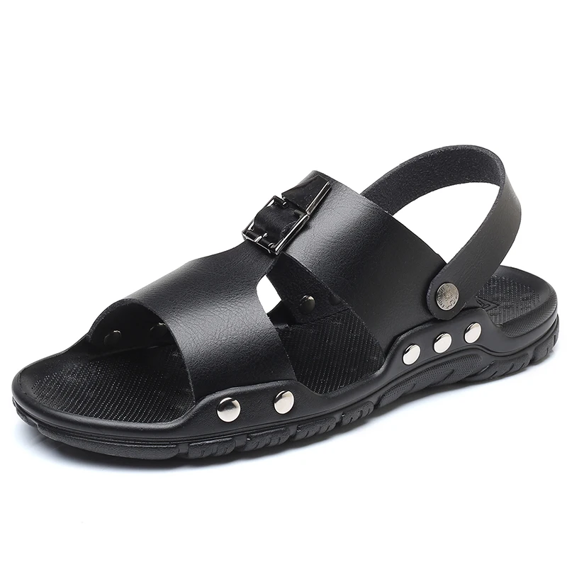 Популярные мужские сандалии из натуральной кожи; Красивые Летние удобные сандалии на открытом воздухе; большие размеры; пляжная обувь;