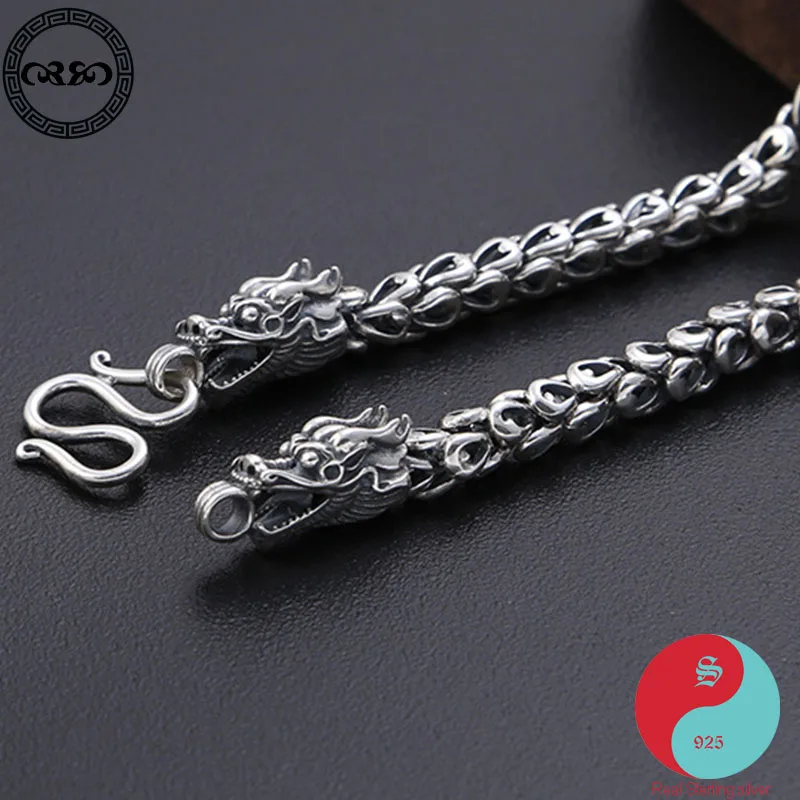 

punk Real S925 Silver Sterling Necklace Dragon scale chain necklace animal men
