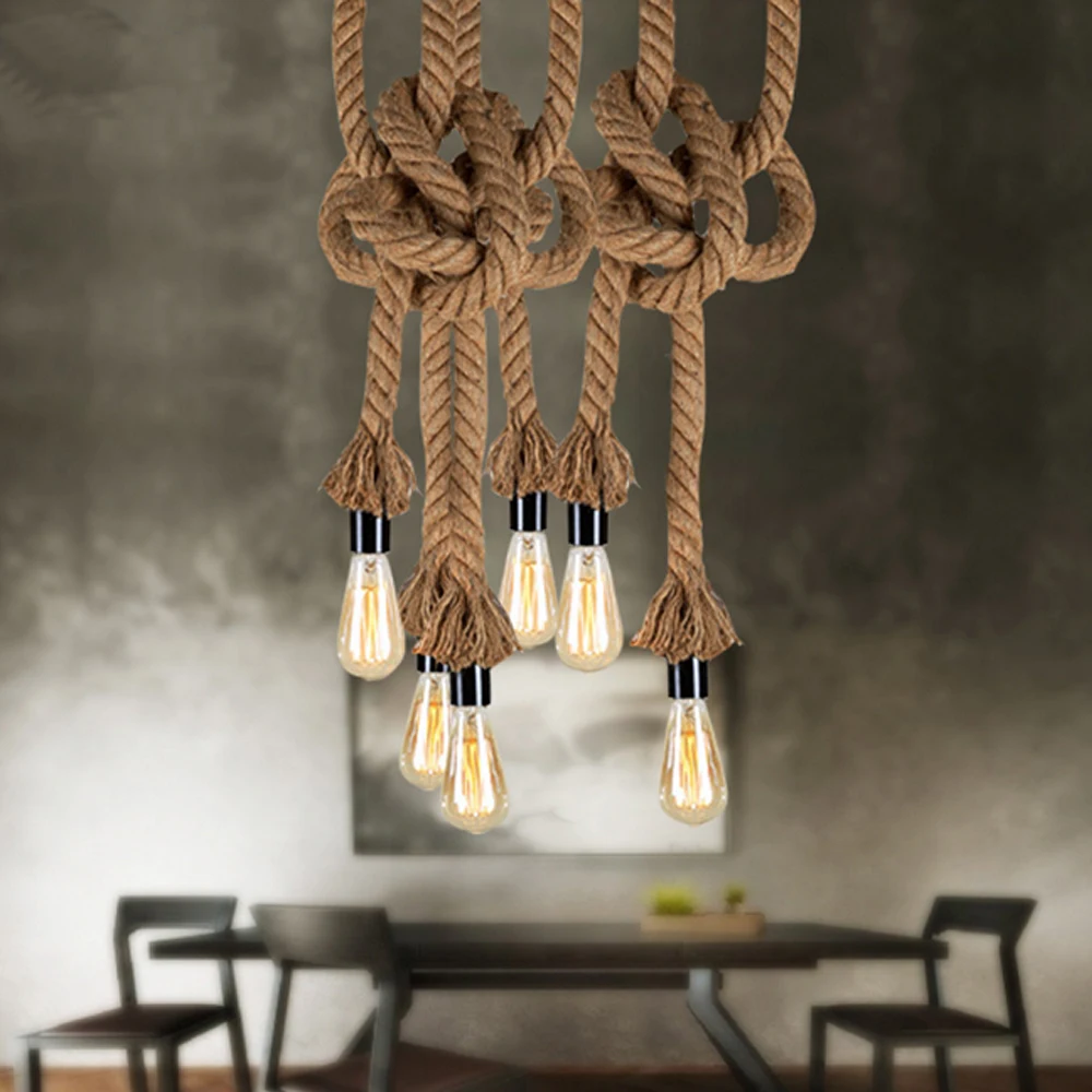 

Retro Vintage Rope Pendant Light Lamp Loft Creative Personality Industrial Lamp Edison Bulb American Style For Living Room